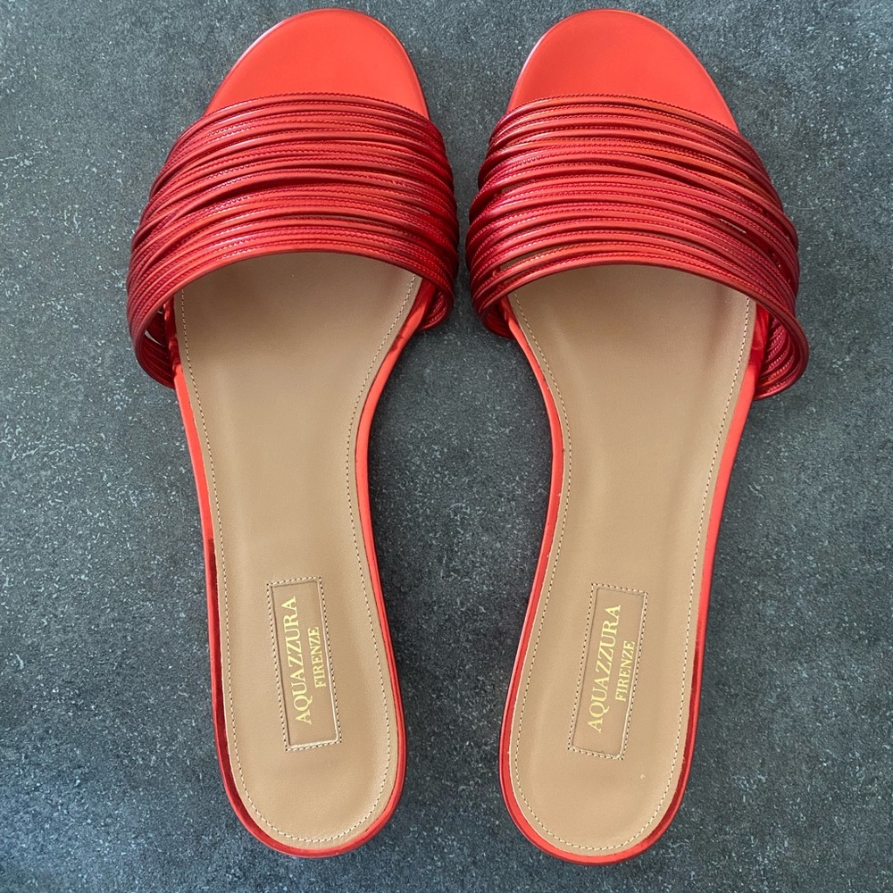 Aquazzura Bangle Metallic Flat Sandals